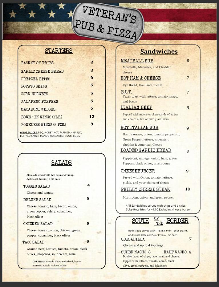 Veterans Pub & Pizza Menu image 1