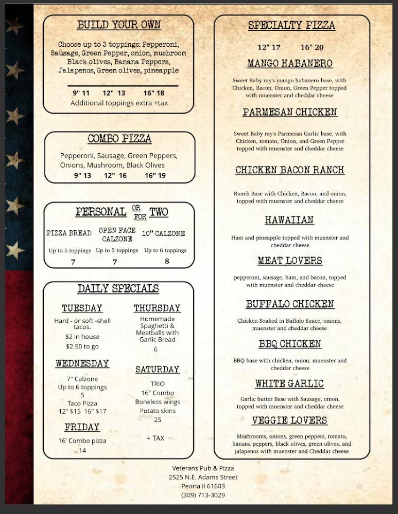 Veterans Pub & Pizza Menu image 2