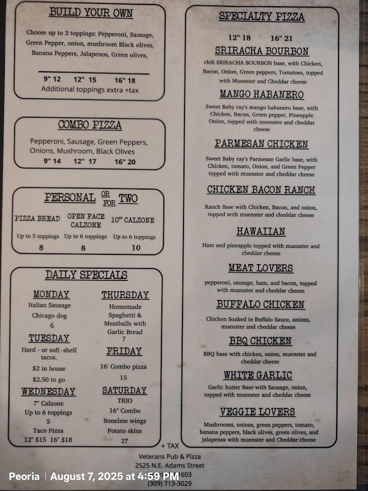Veterans Pub & Pizza Menu image 3